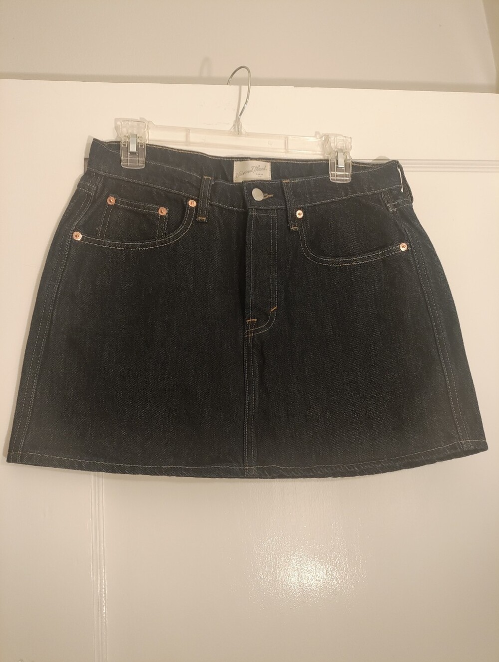 Universal Thread Denim Mini Skirt Size 8 Dark Wash Button Fly Y2K Style